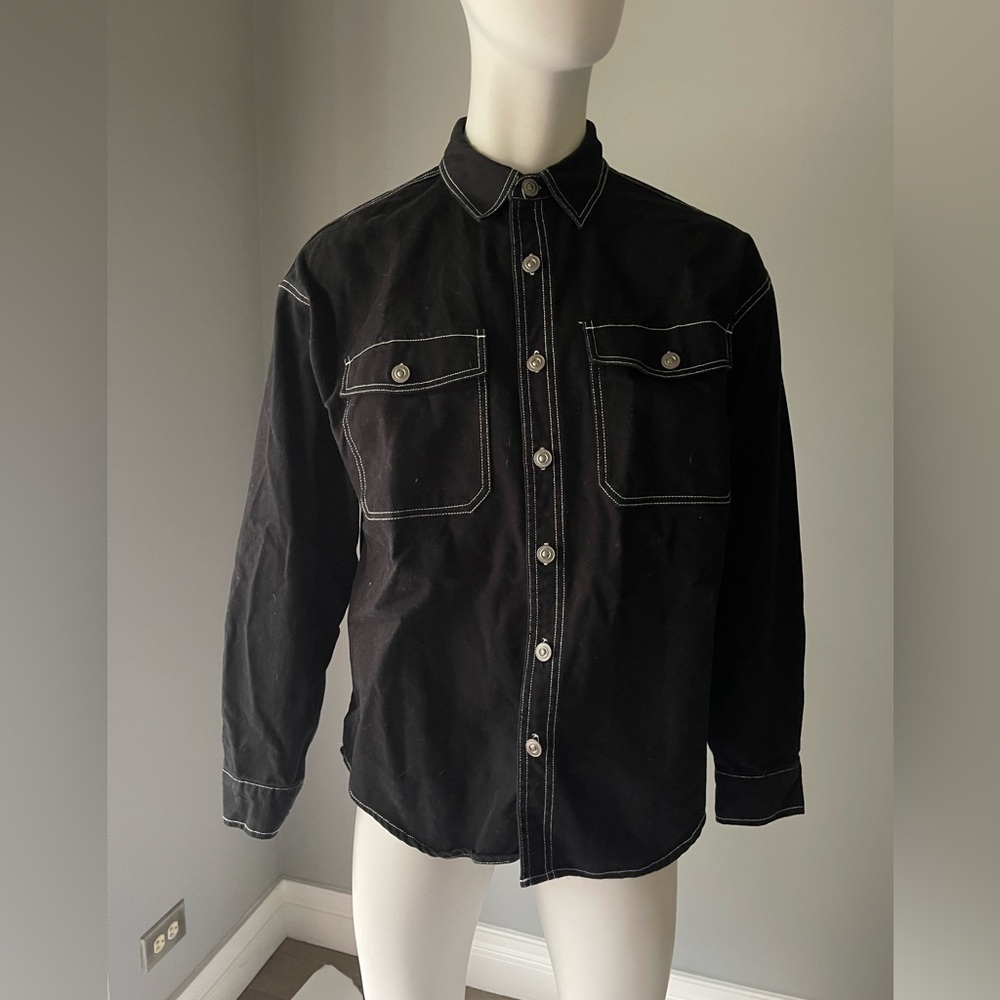 Forever 21 Men's Black Shirt Jean Jacket with Contrast Stitching - Picture 2 of 7